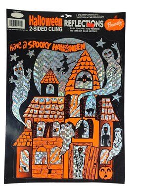 Vintage Prismatix Halloween 2 Sided Window Clings Décor Ghosts Haunted House '94